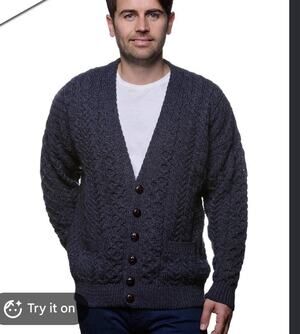 Vintage Avoca Aran Craft Cardigan Sweater Men's Size Medium Blue Wool Fisherman